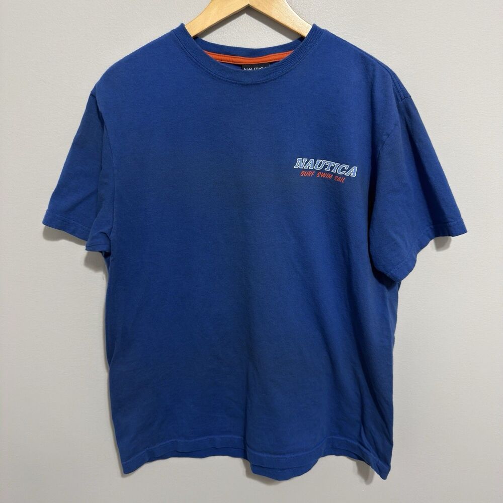 Nautica Adult T-Shirt Size M Blue Crew Neck Surf Swim Sail Y2K